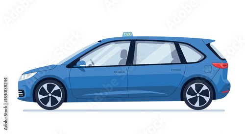 Modern blue taxi car side view with flat design
