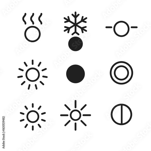 Tone Icon Set. Outline icon set of tone types: warm tone, cool tone, neutral tone, bright tone, dark tone, soft tone, harsh tone,