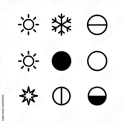 Tone Icon Set. Outline icon set of tone types: warm tone, cool tone, neutral tone, bright tone, dark tone, soft tone, harsh tone,