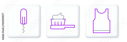 Set line Sleeveless T-shirt, Sanitary tampon and Toothbrush with toothpaste icon. Vector