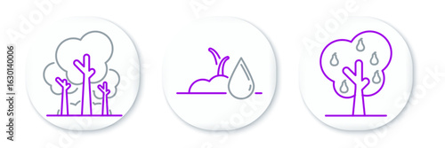 Set line Tree with pears, Trees and Watering sprout icon. Vector