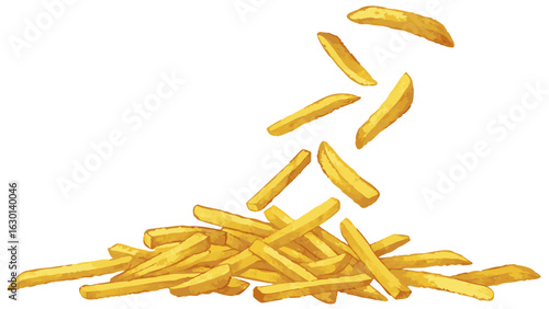 Falling French Fries A Delicious Pile of Golden Potatoes.