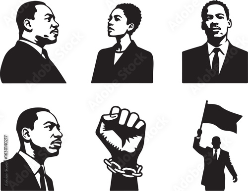 Inspiring leaders, protest fist, and flag bearer represent change