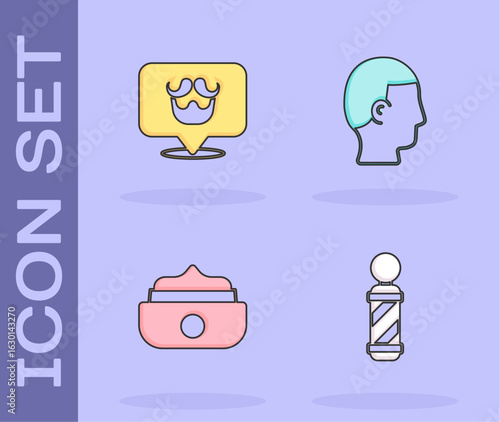 Set Classic Barber shop pole, Barbershop, Gel or wax for hair styling and Hairstyle men icon. Vector
