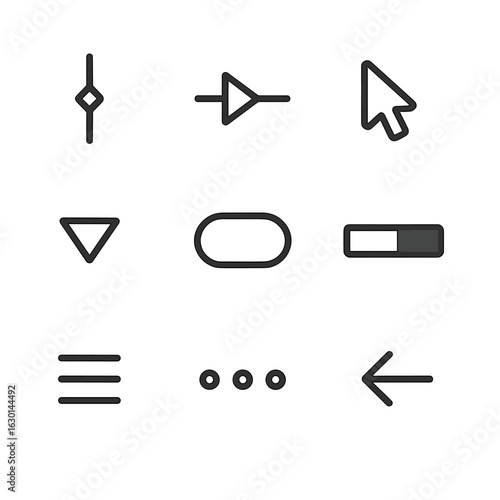 UI Directional Icons Set. Outline icon set of directional controls in UI: scroll bar, slider arrow, cursor pointer, dropdown arrow