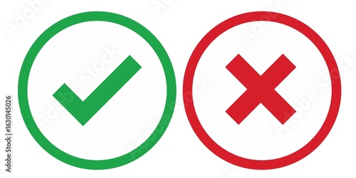 Schilderij op canvas Yes green button, no red button, set of yes with tick and cross with no for app, set of yes and no buttons