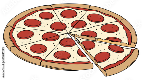 Hand-drawn pepperoni pizza with slices.
