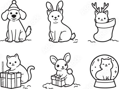 Cute cartoon animals celebrate holidays with gifts and festive spirit