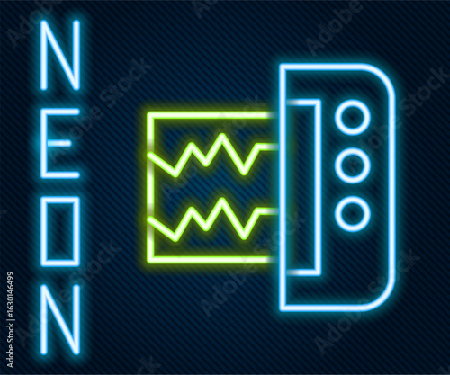 Glowing neon line Seismograph icon isolated on black background. Earthquake analog seismograph. Colorful outline concept. Vector