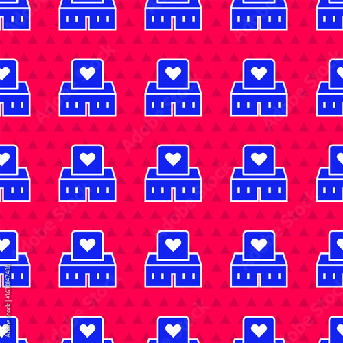 Blue Volunteer center icon isolated seamless pattern on red background. Vector