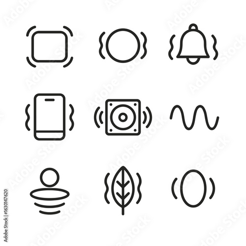 Vibration Effects Icons. Outline icon set of vibration effects: shaking, trembling, rattling, buzzing, humming, oscillating,