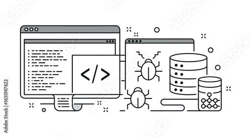 Minimalistic linear design of web development with coding bug fixing and data management