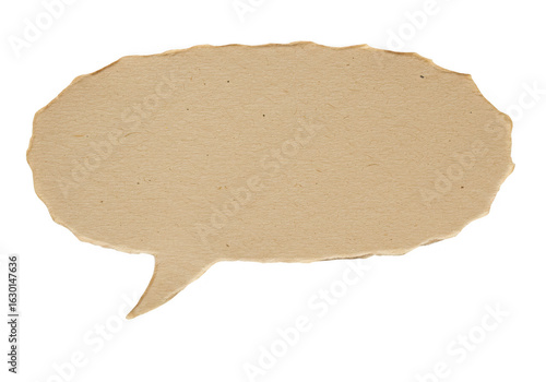 Torn cardboard speech bubble isolated on transparent background