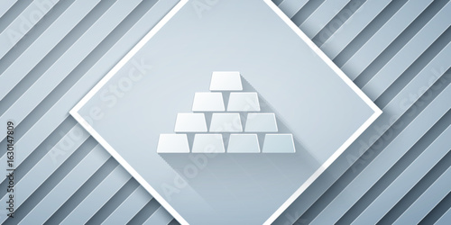 Paper cut Gold bars icon isolated on grey background. Banking business concept. Paper art style. Vector