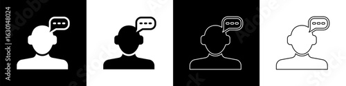 Set Online psychological counseling distance icon isolated on black and white background. Psychotherapy, psychological help, psychiatrist online consulting. Vector