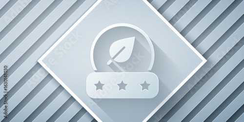 Paper cut Tea leaf icon isolated on grey background. Tea leaves. Paper art style. Vector