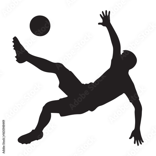 Dynamic Footballer Mid Air in Powerful Jump Kick Pose