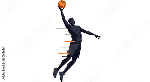 Silhouette of Basketball Player Making a Shot, Abstract Sport Graphic