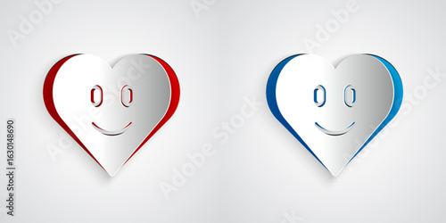 Paper cut Heart icon isolated on grey background. Romantic symbol linked, join, passion and wedding. Happy Valentines day. Paper art style. Vector