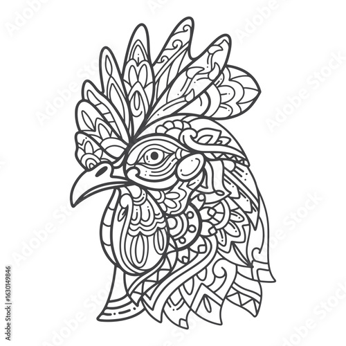 Outline Rooster head mandala arts isolated on white background