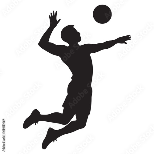 Jumping Volleyball Player Reaching High for Overhead Smash