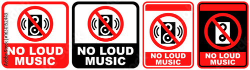 set sign no loud music prohibited symbol design label template vector illustration