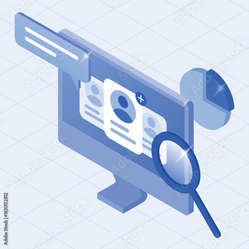 3D Isometric Illustration of Online Recruitment and Candidate Search