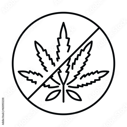 An outline icon representing the prohibition of marijuana and cannabis use, suitable for regulatory or educational projects.