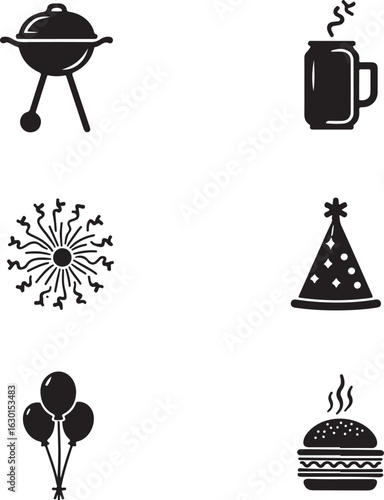 Celebrate summer fun with BBQ, drinks, and party icons