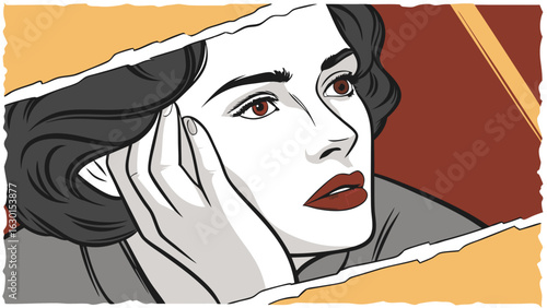 Pensive Woman with Dramatic Makeup and Hair.
