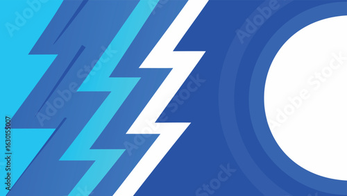 Abstract background with blue and cyan lightning bolts and a white circle on the right side
