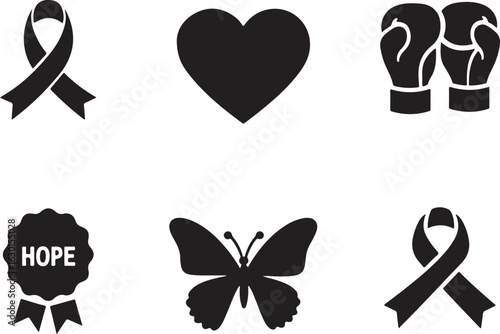 Hope, Heart, Fight, Butterfly, Ribbons Icons