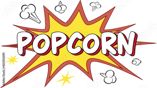 Popcorn Comic Book Style Explosion with Cartoon Elements.
