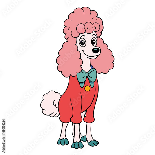 An elegant poodle standing tall with a perfectly coiffed curly coat.