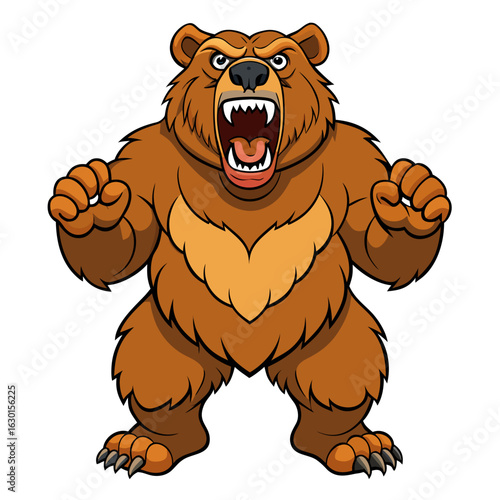 A massive grizzly bear standing on its hind legs and paws raised with claws extended.