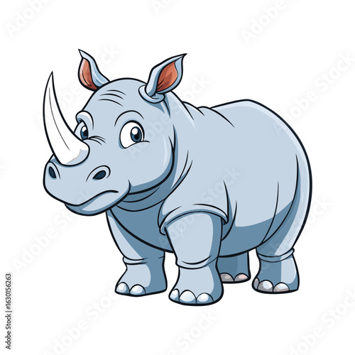 A rare northern white rhino standing solemnly with its massive horn