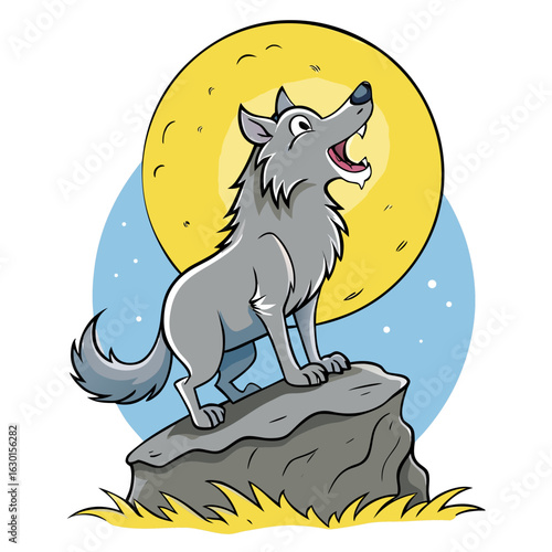 A proud alpha wolf standing on a rocky outcrop.