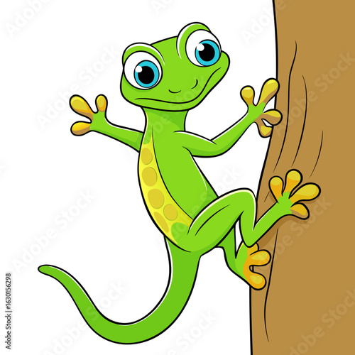 A sleek gecko clinging to a tree.
