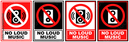 set sign no loud music prohibited symbol design label template vector illustration