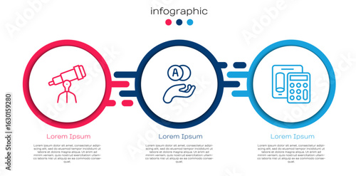 Set line Telescope, Atom and Calculator. Business infographic template. Vector