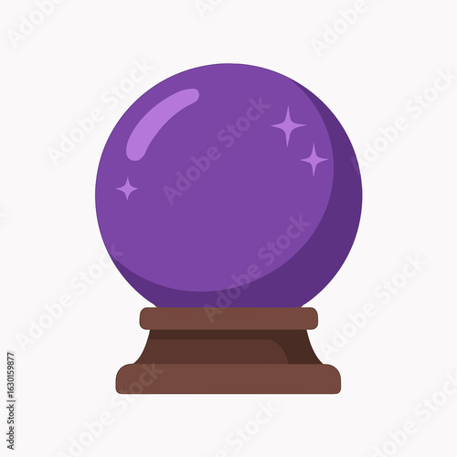 Purple Crystal Ball on Stand Illustration: Fortune Telling Icon in Flat Design Style, Isolated