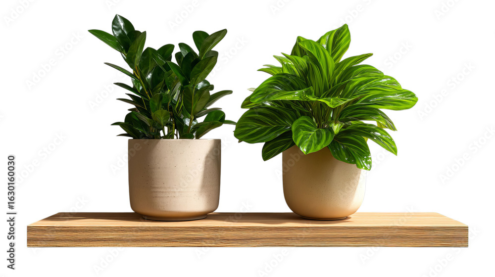Obraz premium PNG of Two vibrant indoor plants in decorative pots, bringing a fresh and lively touch to any space.