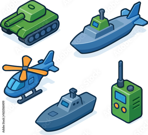 Military Vehicles and Equipment Icon Set