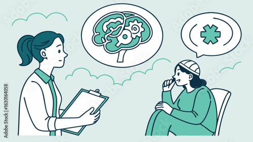 Mental health therapy session illustration for depression anxiety and psychological support and treatment help