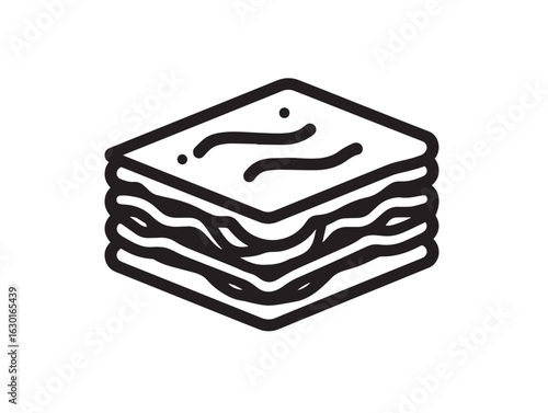 Fresh baked lasagna slice in clean vector style