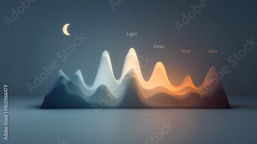 Visual sleep cycle chart in soft gradient tones showing Light Sleep, Deep Sleep, REM, and tips to improve each phase.