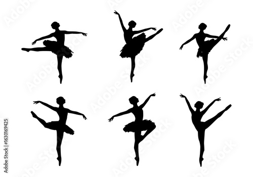 Elegant ballet dancer poses in graceful silhouette vector set for dance studio promotional material