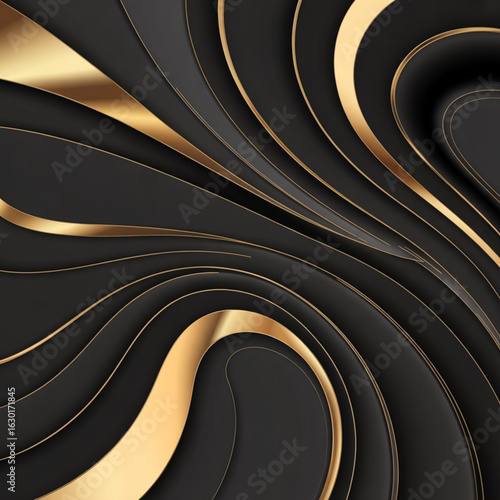 Luxury Black and Gold Abstract Background with Elegant Shiny Lines

