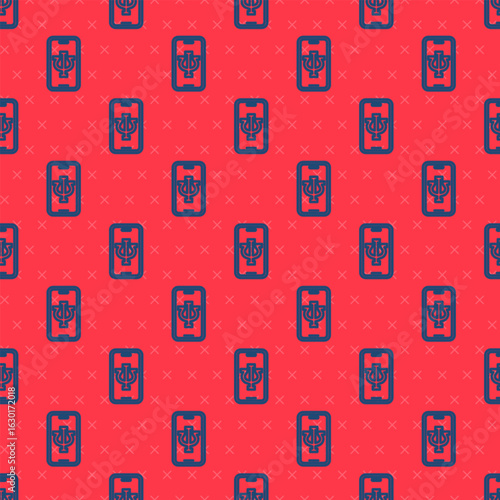 Blue line Online psychological counseling distance icon isolated seamless pattern on red background. Psychotherapy, psychological help, psychiatrist online consulting. Vector