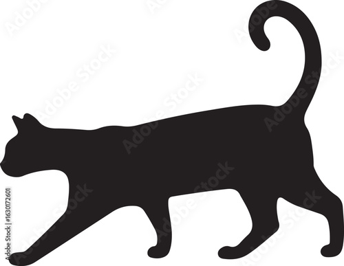 Black Cat Silhouette Walking Gracefully with Tail Held High	